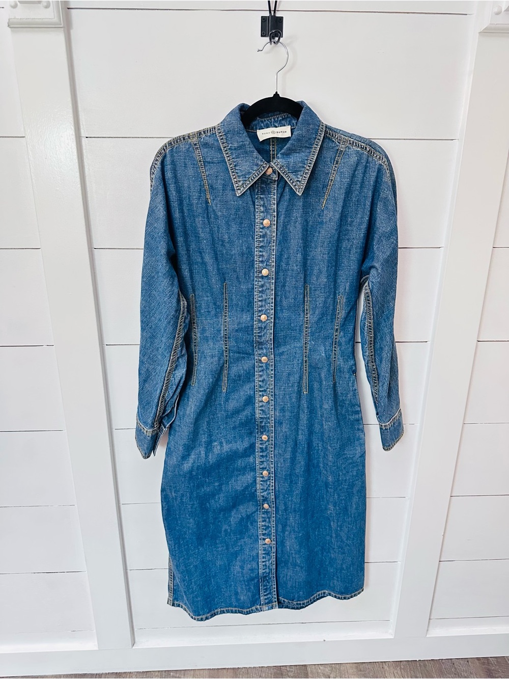 Tory Burch 0 Denim blue 100% cotton Button-Front quiet luxury Shirt Dress - Picture 2 of 13